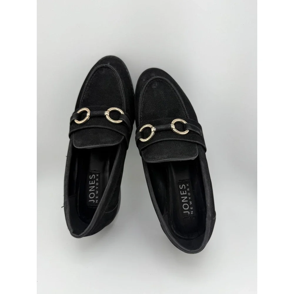 Jones‎ New York Coral Black Faux Suede Bit Loafers Gold Hardware Womens Size 7